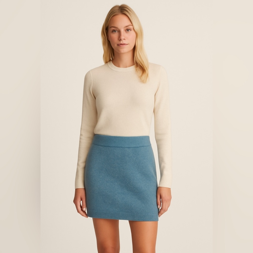 New! Babaton Aritzia Pull On Mini Skirt Wool Blend Light Blue Sz S